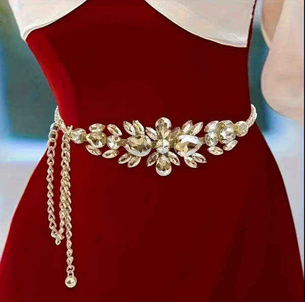 Elegant Adjustable Rhinestone Chain Belt for Women -